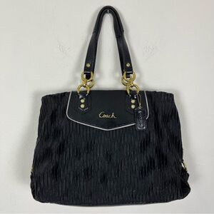 Coach Ashley Carryall Black Pleated Tote Bag Gold Hardware & Patent Leather